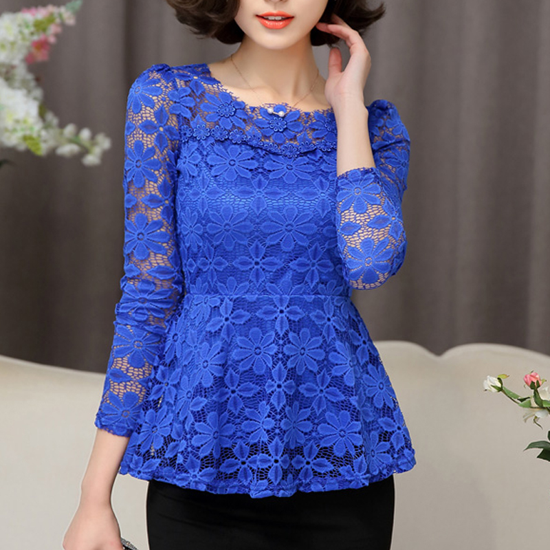New Spring Blusas Top Flowers White Lace Blouse Women Slim Long Sleeve Shirt Female Vintage Ruffle Top Chemise Femme 817C5 201125