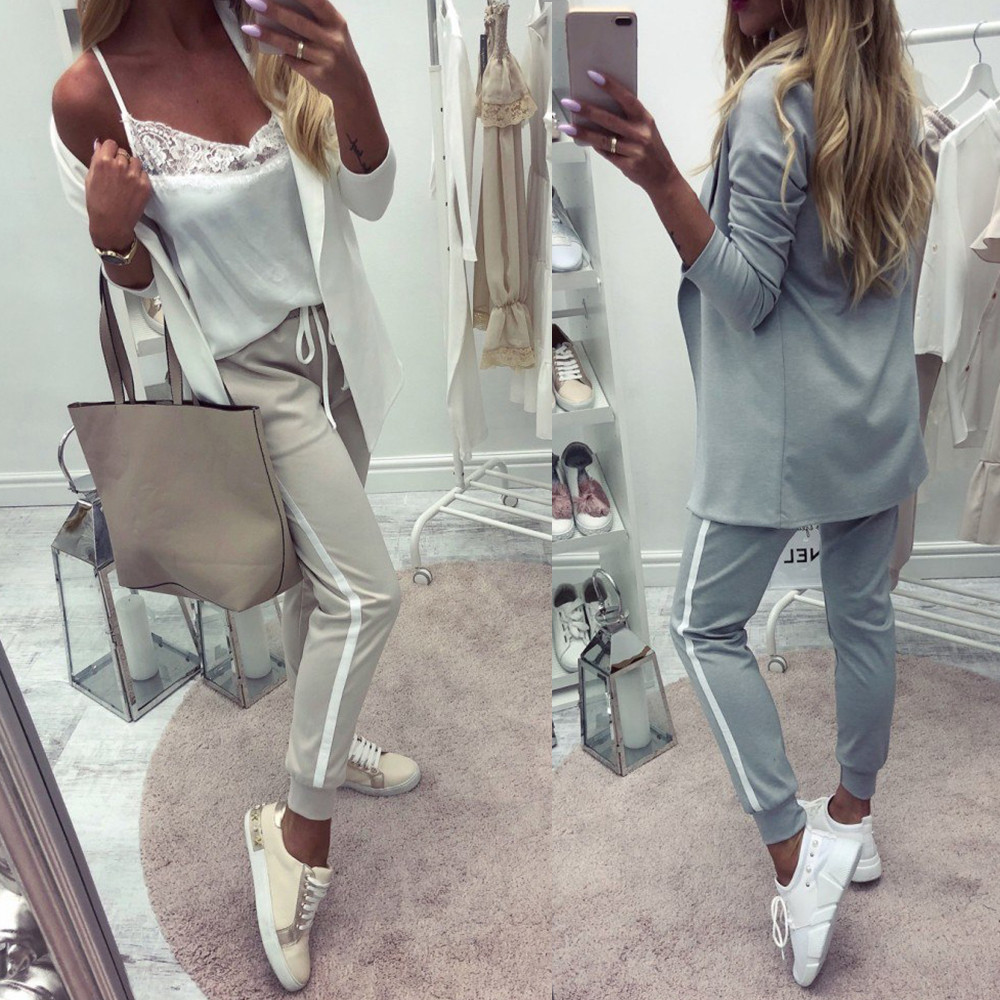 Women's Two Piece Pants Taotrees Costume Sports Suit spring tracksuit female lapel blazer jacket pant