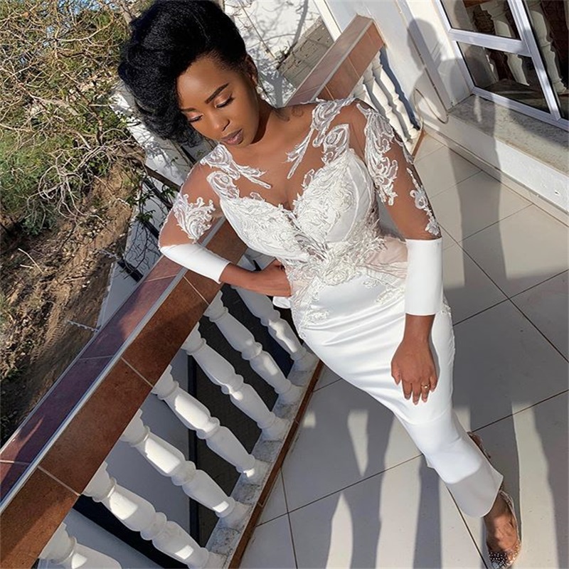 Real Image Chic Evening Dresses Long Sleeves Appliqued Lace Ruffles Formal Prom Dress Custom Made Sweep Train Long Mermaid Party Gown