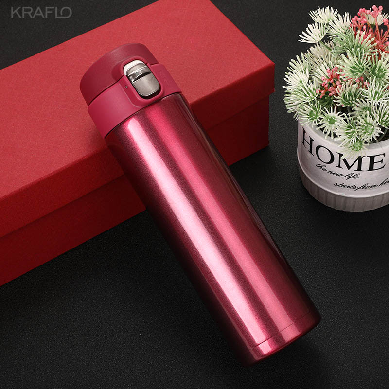 Printable logo Portable Thermos Mug with bounce lid Seal Stainless Steel Vacuum Flasks Thermo- cup For Car Water Bottles 500ml factory price