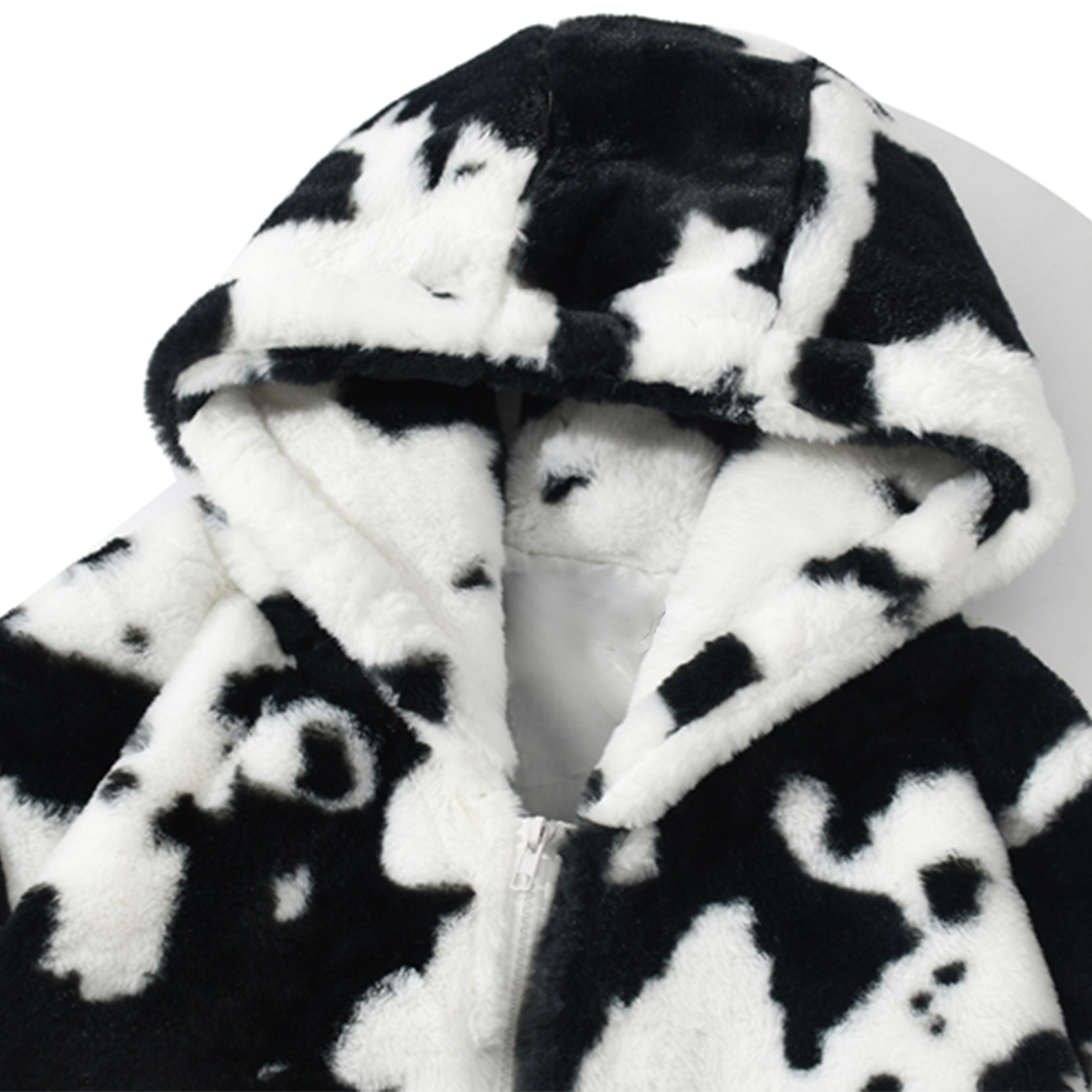 Men Streetwear Cow Print Zipper Cardigan Hooded Coats Autumn Winter Harajuku Loose Couple Coat Outwear Hoodie Lambswool Jacket 201127