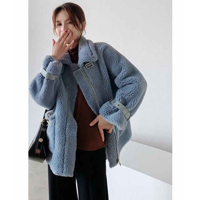 HStar Women Autumn Winter Real Lamb Fur Sheepskin Coat Genuine Granular Sheep Shearing Jacket Female Casual Warm Outerwear 201110