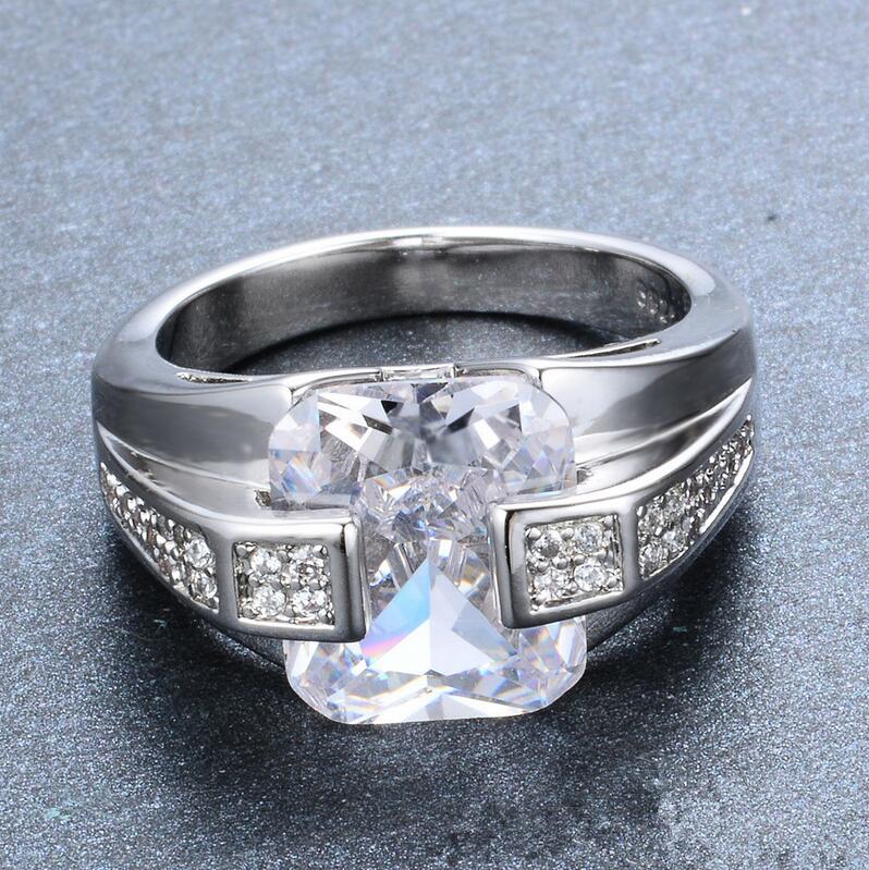 Top Sell Drop Shipping Luxury Jewelry 925 Sterling Silver Princess Cut Blue Sapphire CZ Diamond Gemstones Male Men Wedding Band Ring Gift