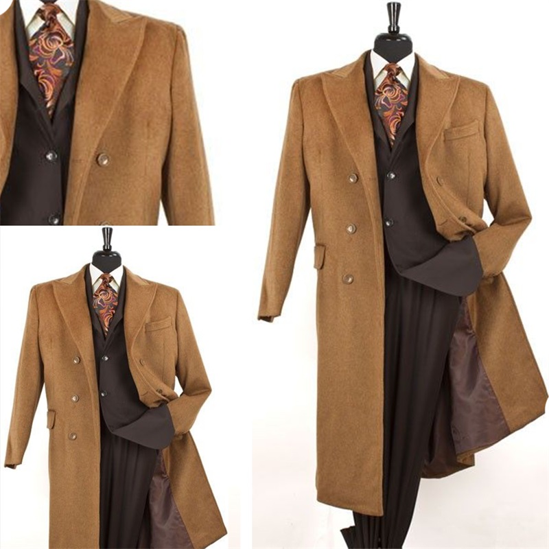 Winter Men Suits Handsome Custom Made Thick Wool Formal Double Breasted Modern Design Tuxedos Peaked Lapel Blazer Business Overcoat