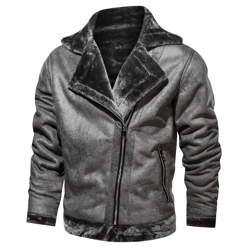 Men's Leather Jacket Lambswool Winter Male Plus Velvet Motorcycle Jackets Tops Lapel Men Warm Thick PU Faux Fur Coats 201127
