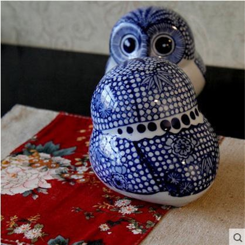 bule and white coruja ceramica owl figurines home decor ceramic kawaii ornament crafts room decoration porcelain figurine T200709