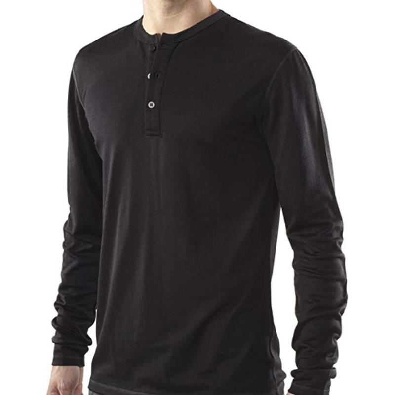 100% Merino Wool Mens Long Sleeve T Shirt Men's Merino Wool LS Henley T Shirt Merino Wool Men Shirt Breathable Black Size S-XL 201203
