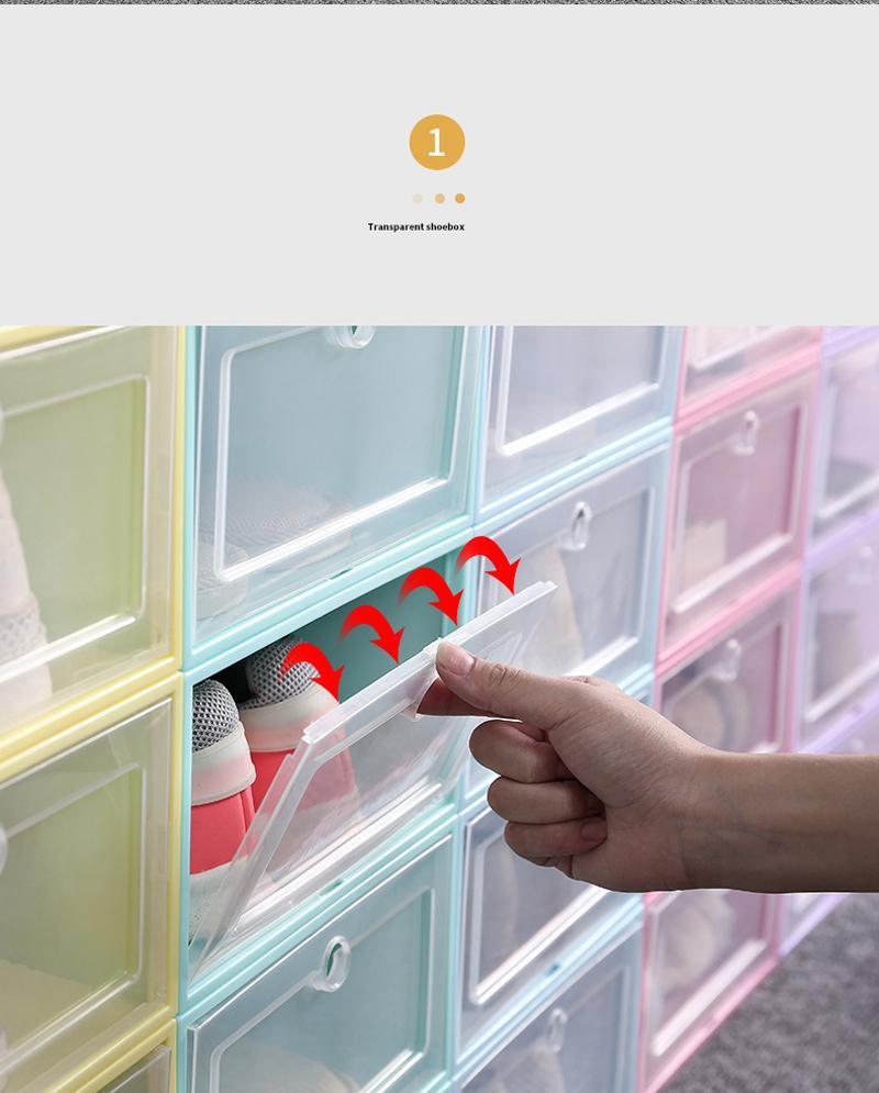 Thicken Clear Plastic Shoe Box Dustproof Shoe Storage Box Flip Transparent Shoe Boxes Candy Color Stackable Shoes Organizer Box 6 5511129