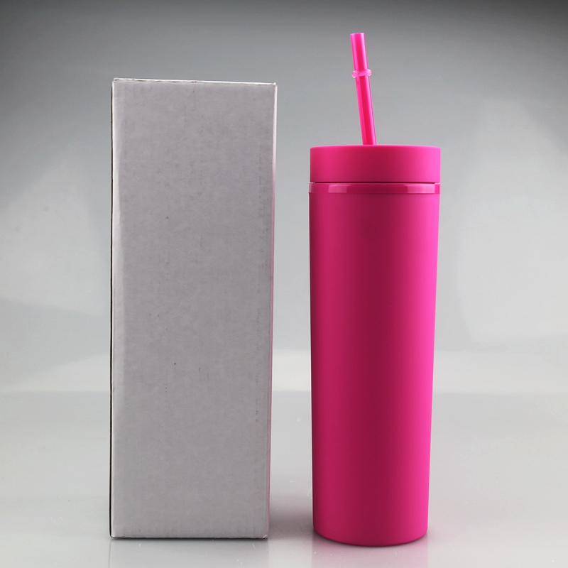 Acrylic skinny tumblers 16oz Matte Colored Acrylic Tumblers with Lids and Straws Double Wall Plastic Tumblers Vinyl Customizable DIY Gifts