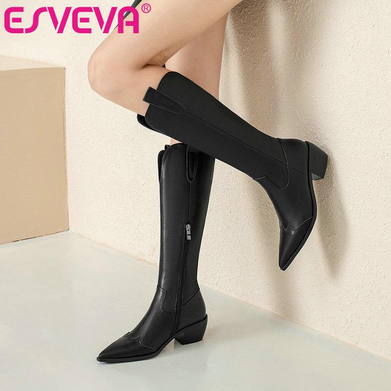 ESVEVA 2021 Pointed Toe Western Style Zipper Square Med Heel PU Leather Knee High Boots Platform Women Boots Shoes Size 34-43, Black-pu
ESVEVA 2021 Pointed Toe Western Style Zipper Square Med Heel PU Leather Knee High Boots Platform Women Boots Shoes Size 34-43, Black-pu