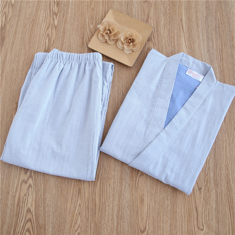 Summer Men 100% gauze cotton kimono pajamas set Japanese Traditional Pajamas Kimono Male pyjamas Robes Suit 032205 201109