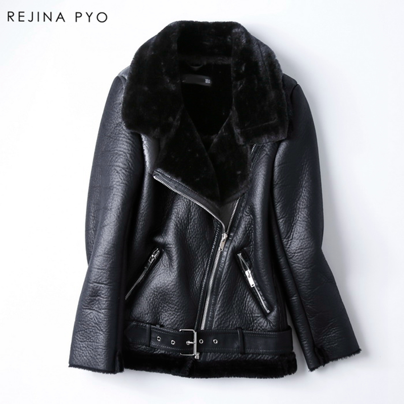 REJINAPYO Women Moto&Biker Style PU waterproof Outwear Jackets Female Slim Turndown Collar faux fur Lady Short Coat Jackets T200212