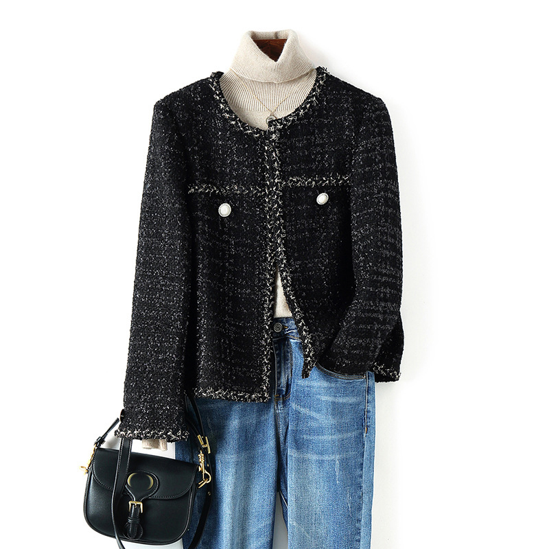 2021 Spring Long Sleeve Round Neck White / Black Tweed Panelled Buttons Woolen Jacket Coat Elegant Short Outwear Coats WD281302TBCY
2021 Spring Long Sleeve Round Neck White / Black Tweed Panelled Buttons Woolen Jacket Coat Elegant Short Outwear Coats WD281302TBCY