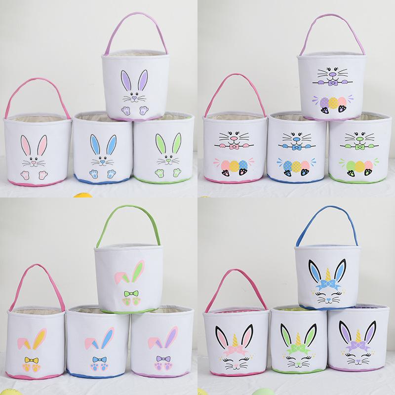 Easter Egg Storage Basket Canvas Bunny Ear Bucket festives favors Creative Easter Gift Bag With Rabbit Tail Decoration Multi Styles WLL1264