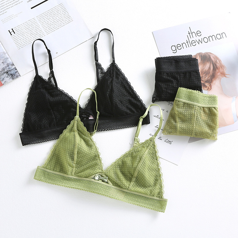 New French Sexy Lace Women Underwear Set Wireless Ultrathin Push Up Bra Set Summer Hollow Breathable Bras and Panties Lingerie 201028