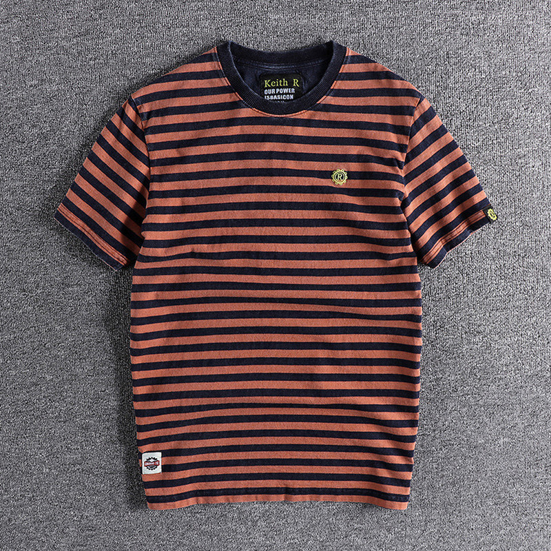 2021 New Men Trendy Cotton Japanese Retro Striped Men's Short-sleeved Tops Harajuku Shirt Mens t Shirts Mu9g, As shown
2021 New Men Trendy Cotton Japanese Retro Striped Men's Short-sleeved Tops Harajuku Shirt Mens t Shirts Mu9g, As shown