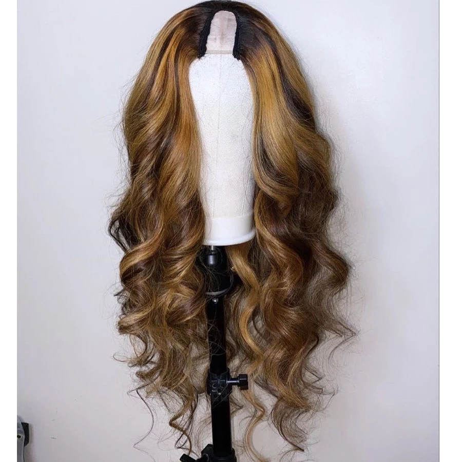 Swiss Lace Malaysia U Part Highlight Human Hair Wigs for Black Women 150Density 2x4 U Part Middle Part Body Wave Wigs Remy
