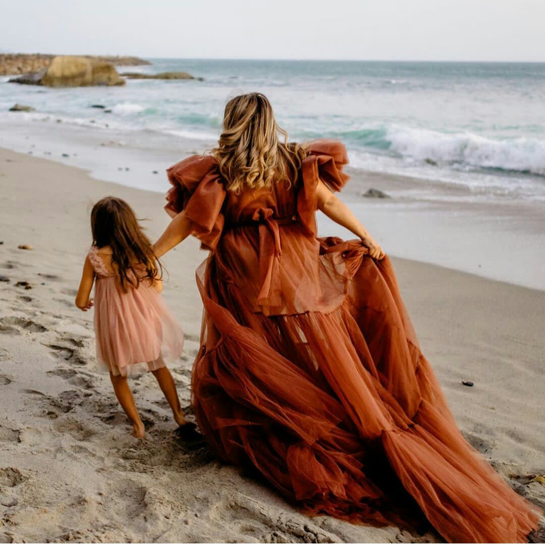 Illusion Tiered Ruffles Nightwear Robes Women Kimono Pregnant Party Sleepwear Maternity Bride Photoshoot Dress Shower Robe