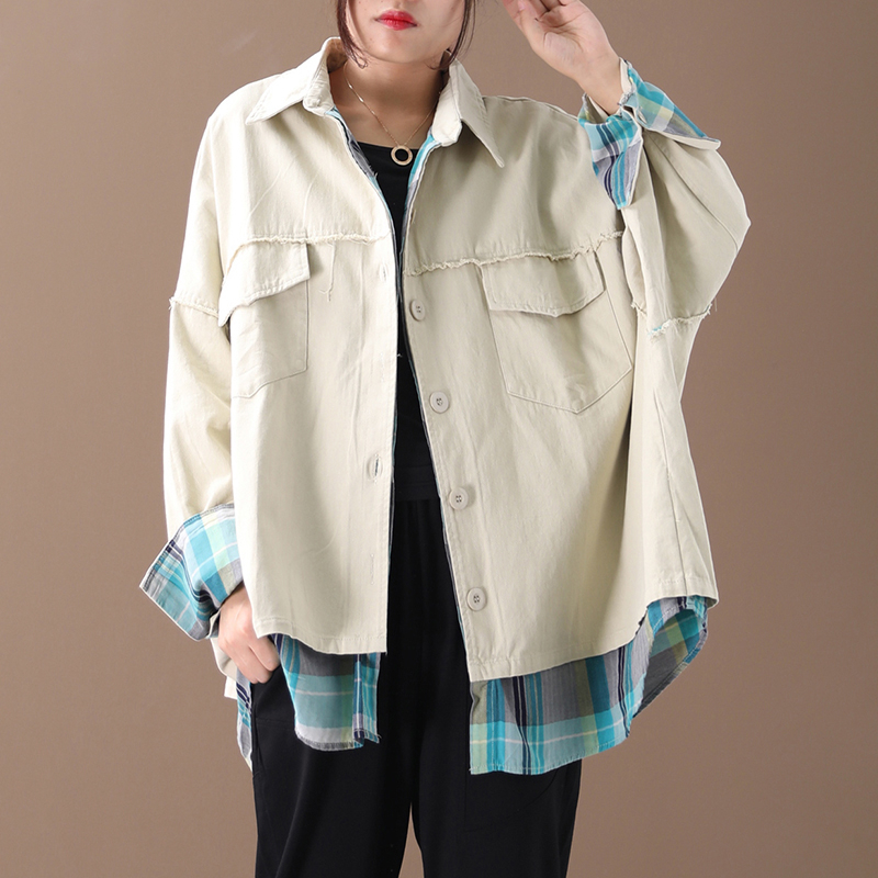 CHICEVER Korean Patchwork Hit Color Women's Jacket Lapel Collar Long Sleeve Oversized Loose Coat Female Autumn Fashion 201017