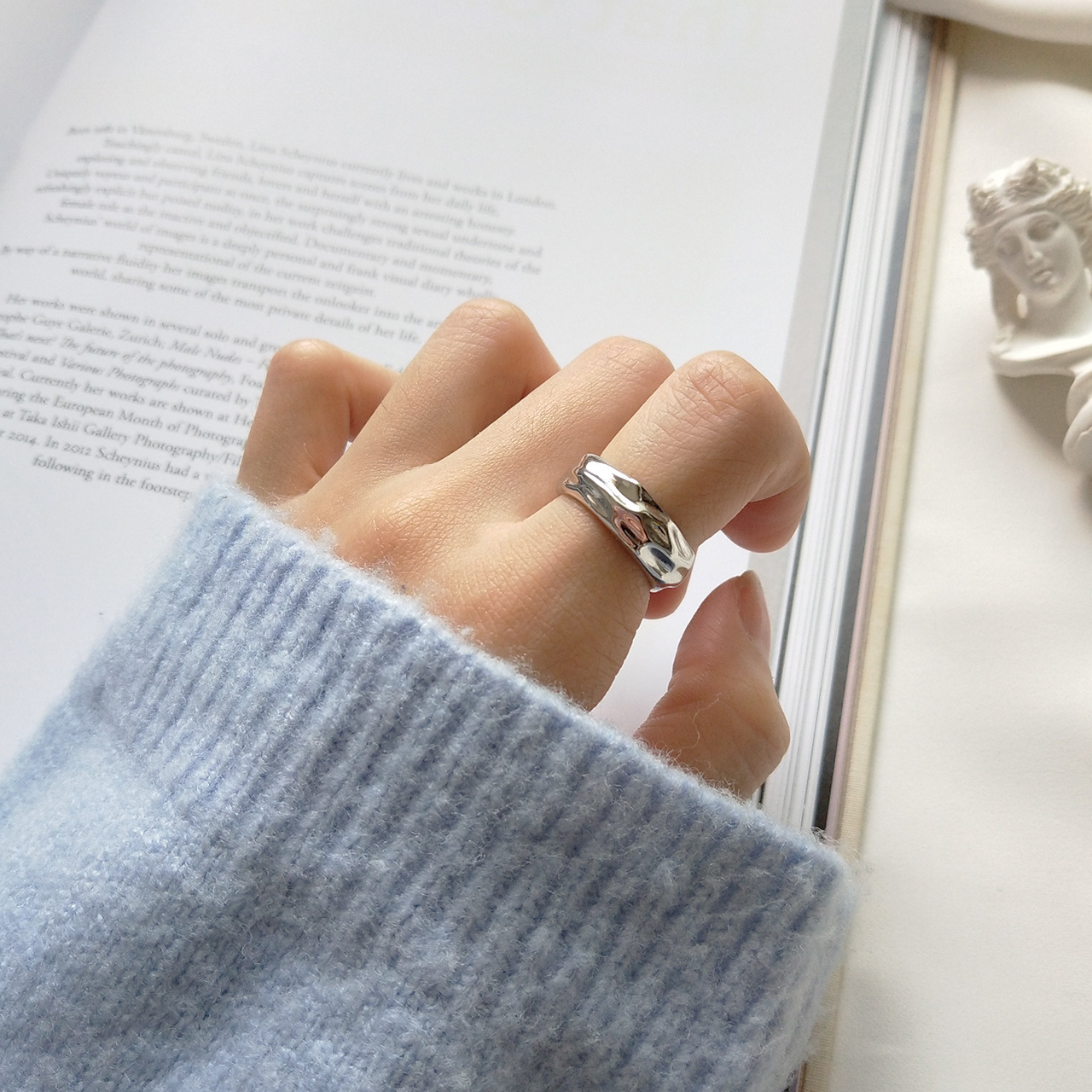 New minimalism 925 sterling silver vintage jewelry handmade hammered texture designer adjustable rings open rings for women