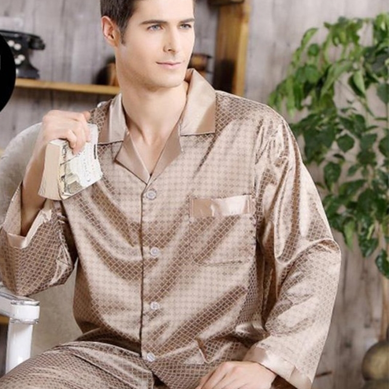 Spring Mens Stain Silk Pajama Set Pajamas Men Sleepwear Modern Style Silk Nightgown Home Male Satin Soft Cozy For Sleeping 201111