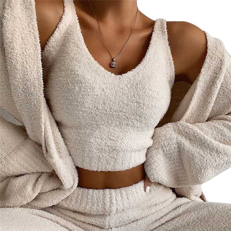 2020 Fashion Trend Women Tracksuits Navel Vest Crop Tops Long Trousers Plush Outfits Texture Sexy V Neck Simple Solid Color Sets
2020 Fashion Trend Women Tracksuits Navel Vest Crop Tops Long Trousers Plush Outfits Texture Sexy V Neck Simple Solid Color Sets