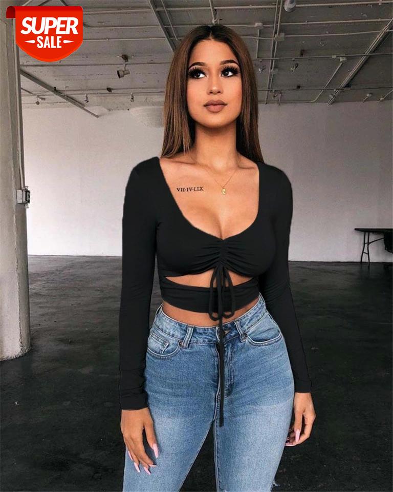 Women Fashion Long Sleeve Hollow Out T-shirt Crop Tops 2020 Lace-up Personality Solid Color V-neck Drawstring Exposed Navel Tops #2O5g, White
Women Fashion Long Sleeve Hollow Out T-shirt Crop Tops 2020 Lace-up Personality Solid Color V-neck Drawstring Exposed Navel Tops #2O5g, White