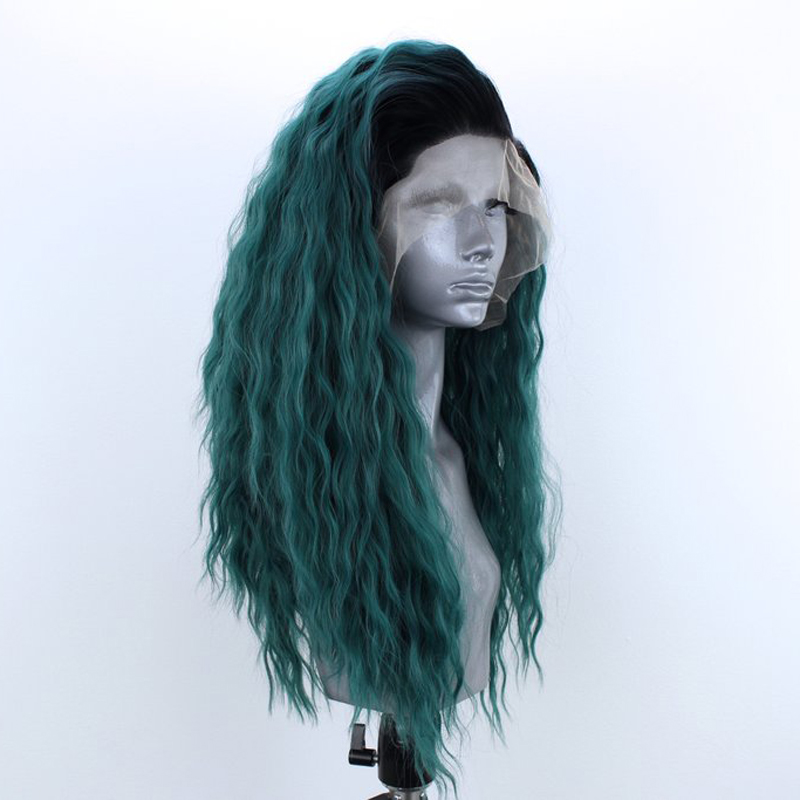 New fashion ombre green brazilian full Lace Front Wig Long Natural water Wave heat resistant hair synthetic Wigs