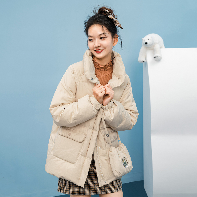 INMAN Winter New Arrivals Duck Down Standing Collar Short Embroidered Sweet Zip Coat Women's Down Jacket 201019