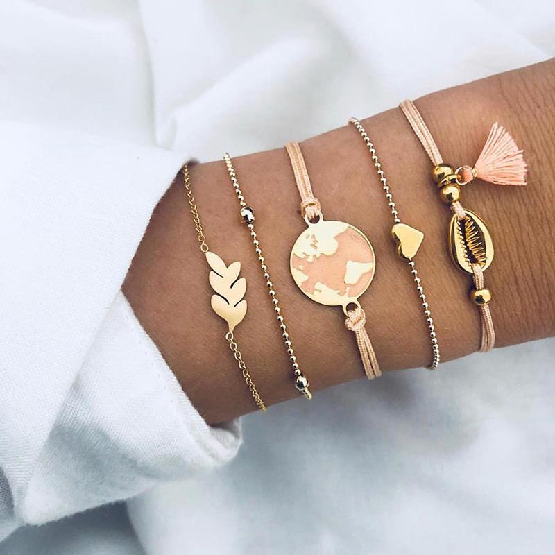 Charm Bracelets 5 Pcs/ Set Personality Map Leaves Heart Shell Tassel Beads Chain Leather Pendant Bracelet Exquisite Women Jewelry Accessory
Charm Bracelets 5 Pcs/ Set Personality Map Leaves Heart Shell Tassel Beads Chain Leather Pendant Bracelet Exquisite Women Jewelry Accessory