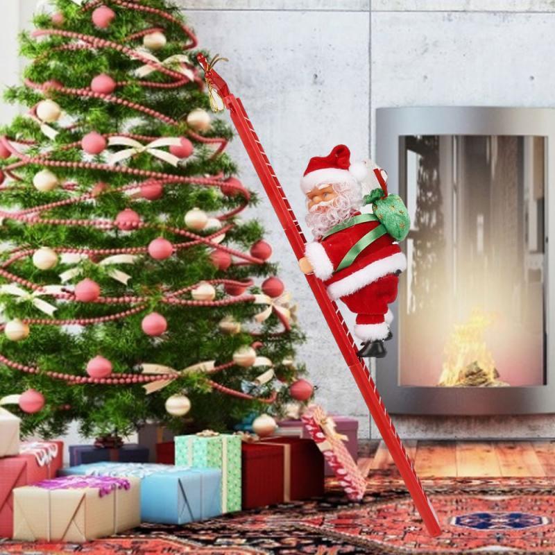 Christmas Santa Claus Electric Climbing Ladder Doll Music Creative Decor Kid Toy Gift Xmas Tree Hanging Ornament 201028