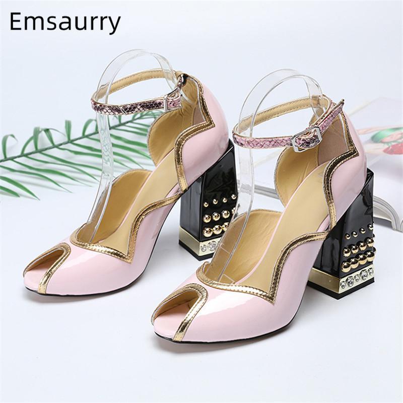 Sweet Pink Patent Leather Women Pumps New Spring Chunky Heel With Rivet Decor Peep Toes Ankle Strap High Heels Women1
Sweet Pink Patent Leather Women Pumps New Spring Chunky Heel With Rivet Decor Peep Toes Ankle Strap High Heels Women1