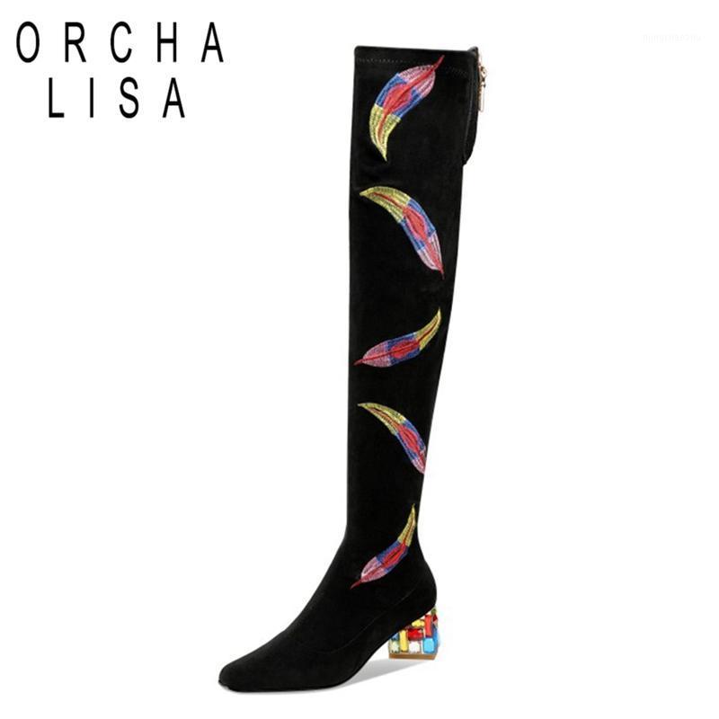 ORCHA LISA Womens Shoes Designer Black thigh high boots low heel Rhinestone Flock Embroidery Sexy long boots botines mujer1
ORCHA LISA Womens Shoes Designer Black thigh high boots low heel Rhinestone Flock Embroidery Sexy long boots botines mujer1