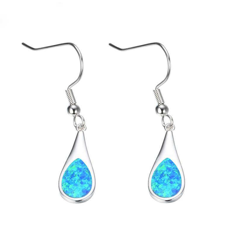 Elegant White Fire Opal Drop Earrings Women Oval Tear Hanging Earrings Silver Color Wedding Jewelry
