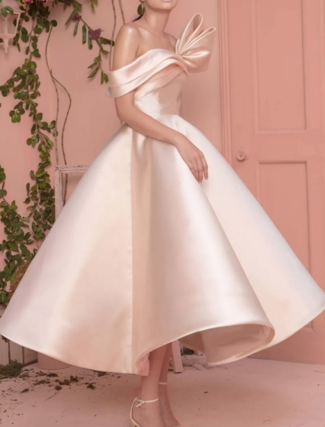 2022 Elegant Pink A-line Evening Prom Dress Ankle Length Off Shoulder Satin Formal Party Gown Birthday Vestidos Fiesta Robe De Soiree