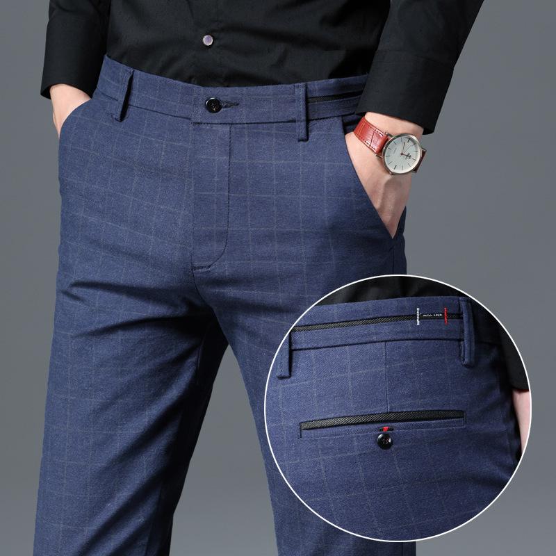 Men's Chinos Pants, Elastic Cotton Trousers For Business Casual, Black
