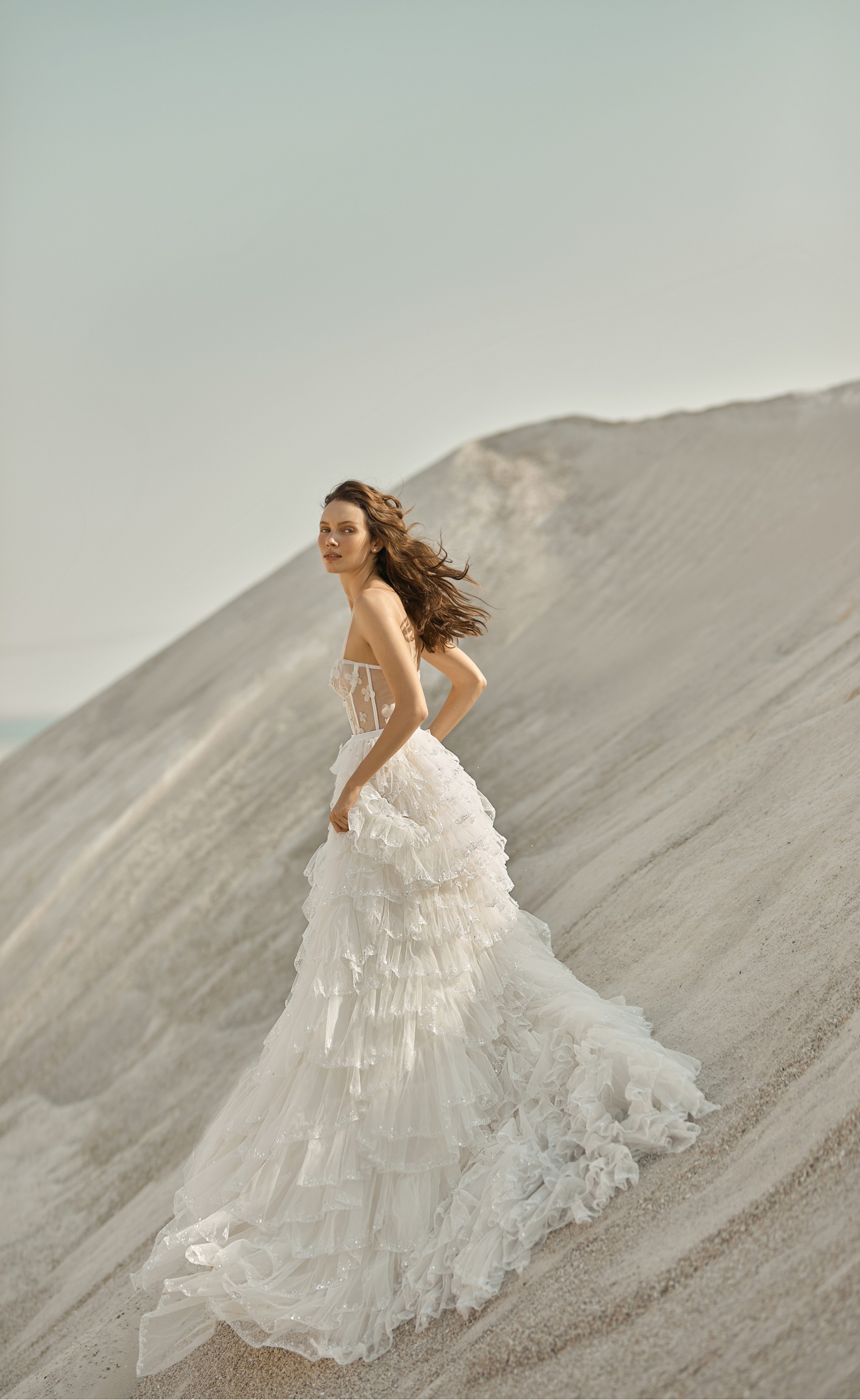 spaghetti straps a line wedding dresses see through corset top boho vestido de novia side slit tiered skirt bridal gowns