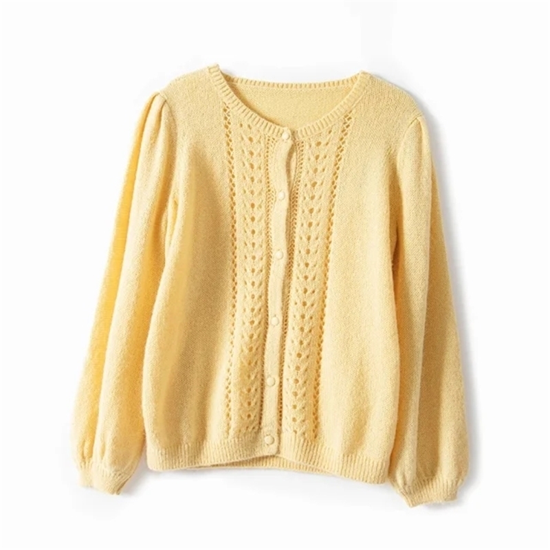 Early spring Women Knitted Sweater Mohair hollow out single-breasted cardigan outwear top Female knitwear 201111wtt