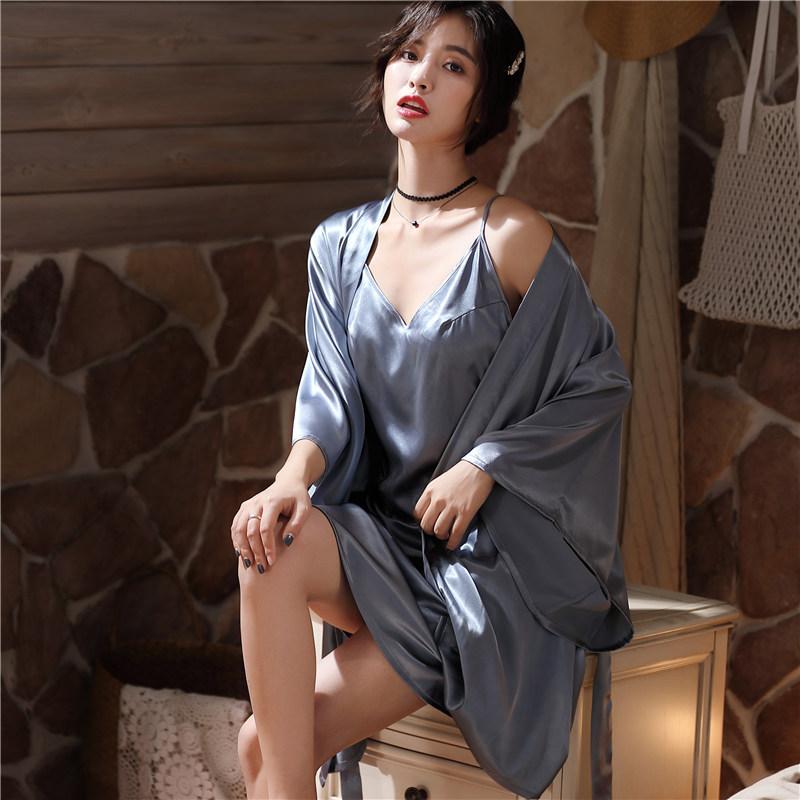 Silky Satin 2Pcs Robe Gown Sets Womens Nighty Bathrobe Intimate Lingerie Sleep Nightdress Suit Summer Home Wear Sleepwear, Gray
Silky Satin 2Pcs Robe Gown Sets Womens Nighty Bathrobe Intimate Lingerie Sleep Nightdress Suit Summer Home Wear Sleepwear, Gray
