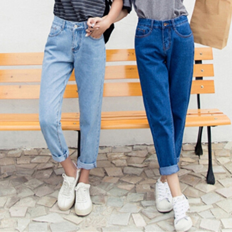 Autumn New Slim Pencil Pants Vintage High Waist Jeans Womens Pants Ladies Casual Loose Solid Cowboy Long Pants Plus Size 201030