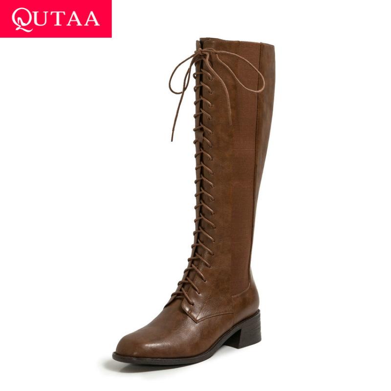 QUTAA 2021 Round Toe Square Heel Knee High Boots Lace Up Zipper Women Long Boot Autumn Winter Cow Leather Ladies Shoes Size34-39, Black
QUTAA 2021 Round Toe Square Heel Knee High Boots Lace Up Zipper Women Long Boot Autumn Winter Cow Leather Ladies Shoes Size34-39, Black