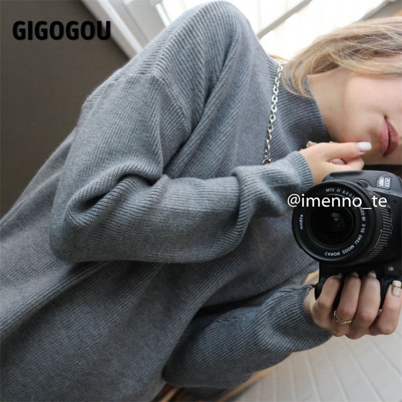 GIGOGOU Oversized Women Sweater High Low Hem Pullovers Top Thick Warm Woman Turtlenecks Knitted Jumper Winter Clothe Pull Femme 201225