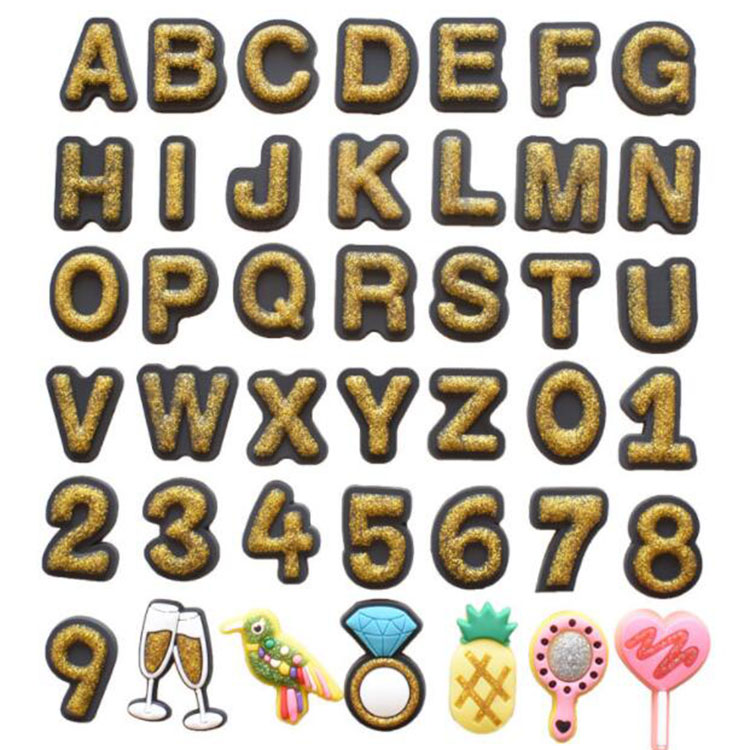 wholesale letters numblers shoe accessories pvc soft rubber shoecharms buckle DIY clog bracelet wristband decoration gift