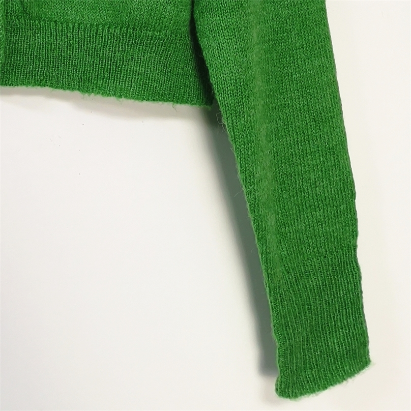 Green Fuzzy Cropped Cardigan With Front Button Embroidered Harajuku Liv Sweater Knit Cardigan For Women / 201225