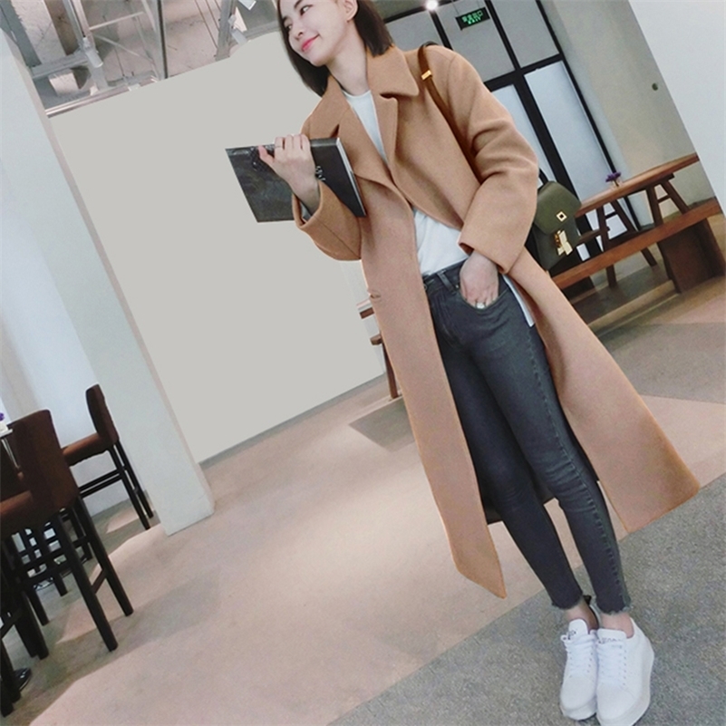Female Women Wool Winter Fashion New Casual Korean Version Slim Long Coat Full Sleeve Women's Coats Plus Size 3XL Y201001