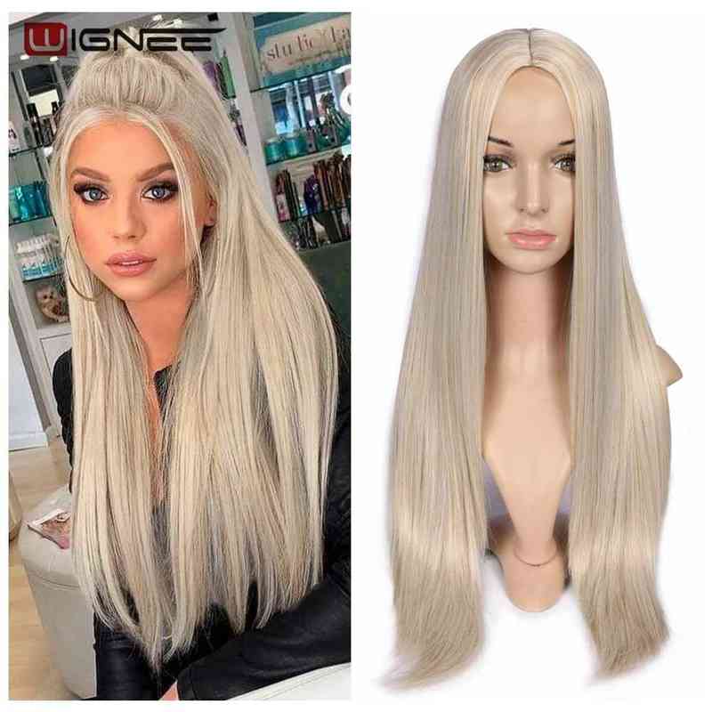 Hairpiece Wignee Long Straight Synthetic for Women Blonde Natural Middle Part Heat Resistant Fibernatural Daily 0121