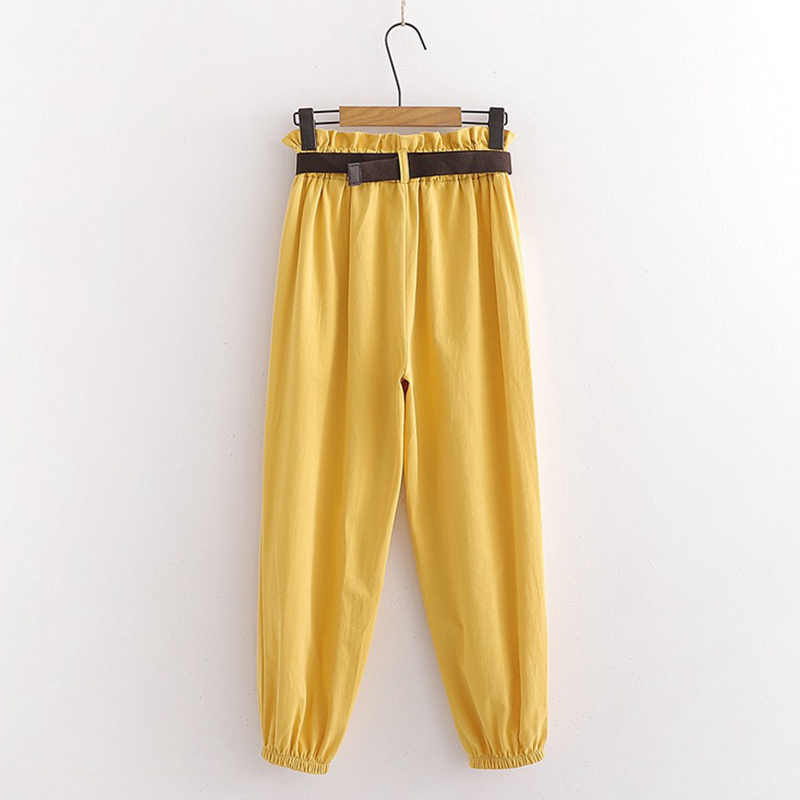 SURMIITRO Korean Ankle Harem Pants Women With Belt Black White Yellow Cotton Female Cargo Pants High Waist Trousers Femme 201228