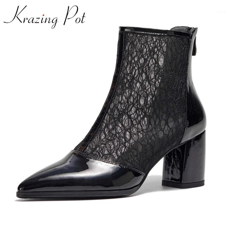 krazing pot air mesh plus size mixed cloth high quality Zipper high square heel summer sunscreen pointed toe ankle boots L8f61, Black
krazing pot air mesh plus size mixed cloth high quality Zipper high square heel summer sunscreen pointed toe ankle boots L8f61, Black