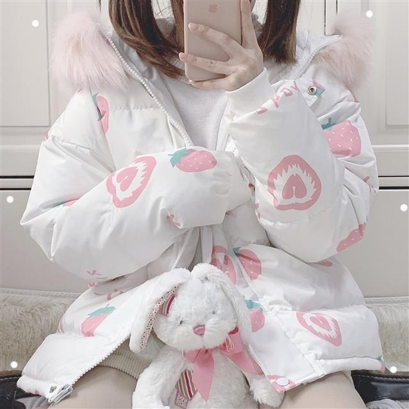 OCEANLOVE Japan Style Women Parkas Kawaii Pink Cartoon Thick Warm Jackets Female Hooded Sweet Coat Fashion Outwear 18657 201217