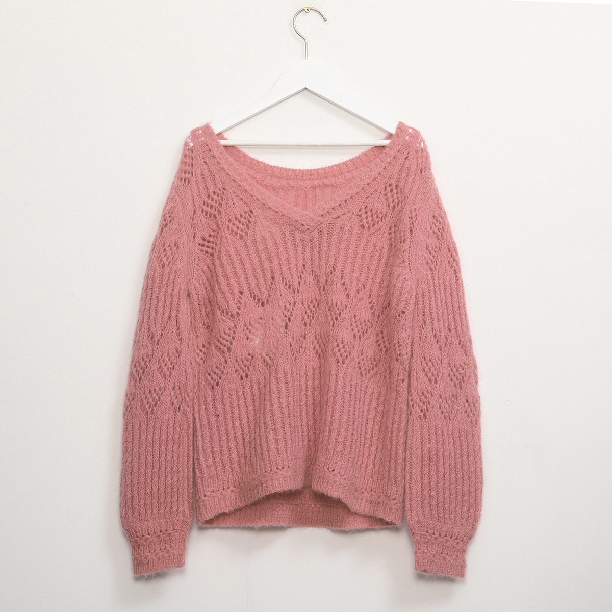 Georgia Knitted Jumper Women Casual Mohair Wool Puffed Sleeve V Neck Chic Sweater Autumn Winter Vintage Pullover 201222
